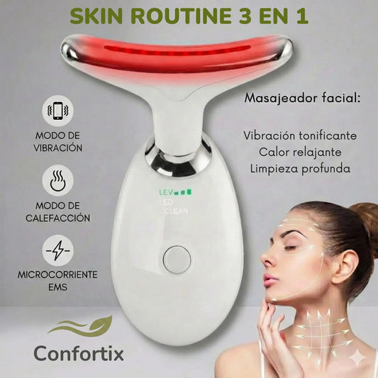 Skin Routine 3 en 1 – Tonificador Facial con Luz LED, Calor y Vibración Confortix®